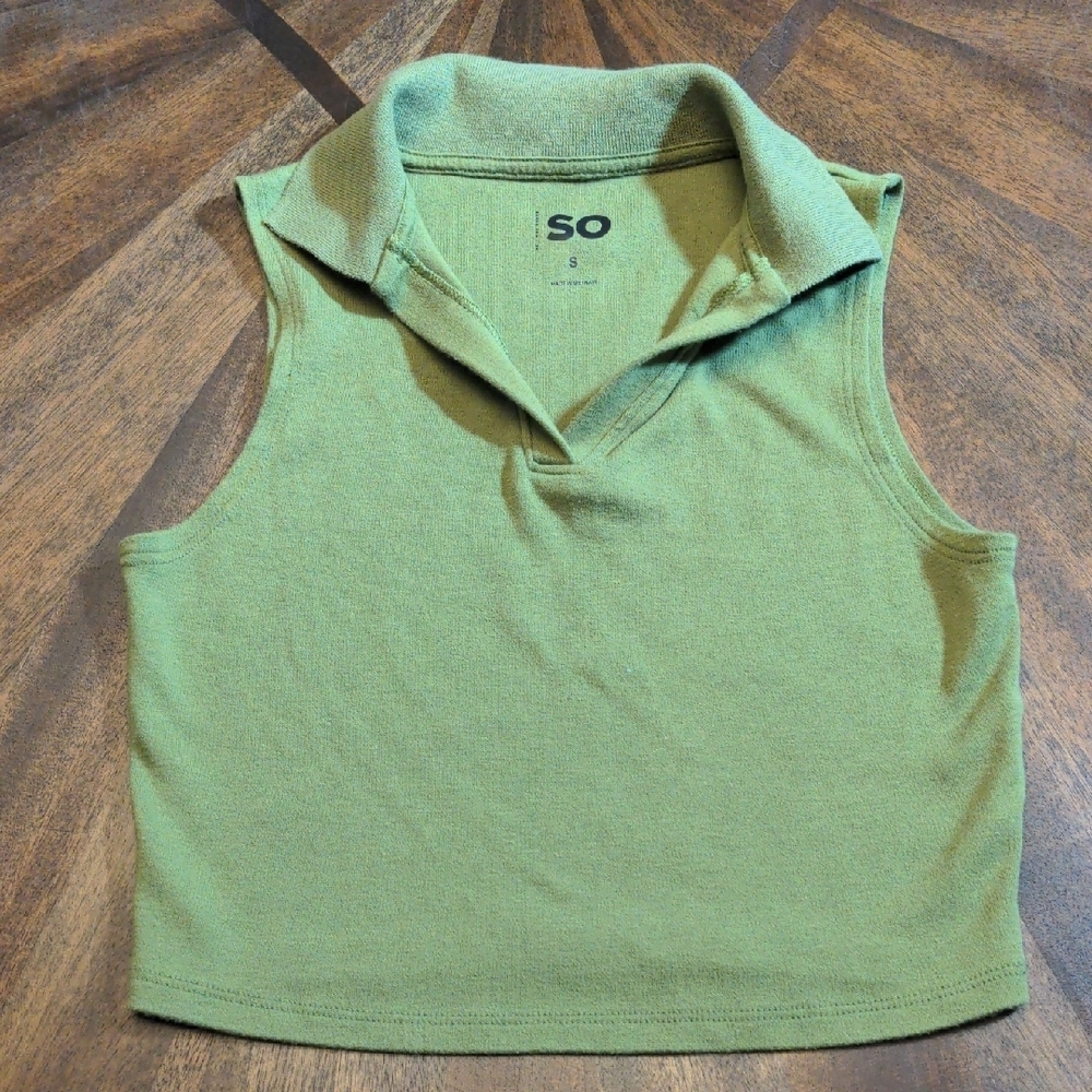 SO Green Sleeveless Crop Juniors Size Small Olive Green Top - Picture 1 of 5
